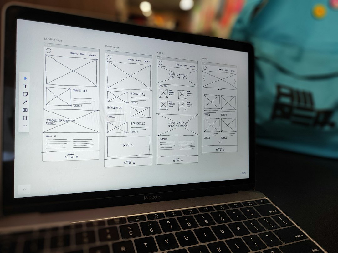 Website wireframe layout on a laptop screen representing sidebar drop error